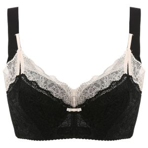 Red Lace Wireless Bra Sweet Style for Bridesmaid Underwear Full Cup V-Neck Removable Straps Suitable for All Seasons