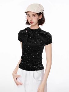 BAIDAIFEI | Red Polka Dot Short Sleeve Shoulder T-Shirt