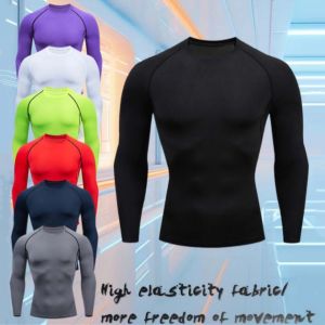 Mens Compression Shirt Workout Rash Guard Long Short Sleeve Undershirts for Athletic Gym Running