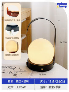 Portable Touch Control Charging Table Lamp for Camping Living Room Bedroom Iron Body Glass Shade Non-Smart Control LED Light