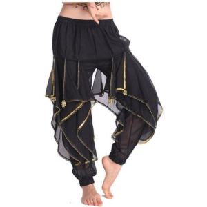 Quần Dài Voan Chiffon Nữ Kiểu Harem Dành Cho Múa Bụng Phong Cách Bộ Lạc Ả Rập Viền Vàng Chất Liệu Polyester Trang Phục Khiêu Vũ Cho Halloween