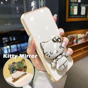 Casing Ponsel untuk Samsung A02 M02 A03 Core A04 A04E M04 F04 A02s M02s F02s Case Hello Kitty cermin lapisan casing ponsel penutup HP pelindung silikon softcase pembungkus penuh aliran kesing Phone Stands