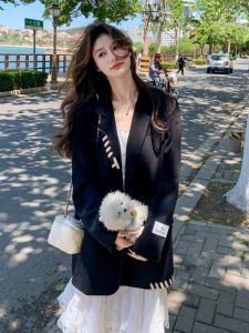 Black Fashionable Cool Chic Womens Suit Jacket Commute Style Casual Loose Fit Long Sleeve Polyester Fiber Autumn New Arrival