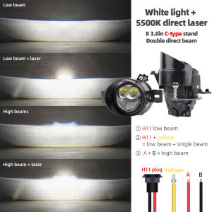 Universal With Fan 3Inch Fog Lights Lens Bi Laser Projector White High/ Low Beam Bi Led Laser Headlight 110W High Power Fog Lamp