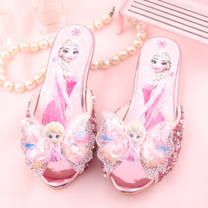 Princess Shoes for Girls Soft Bottom Leather Shoes Frozen Elsa Childrens High Heel Shoes Evening Party Performance Shoes Home Sandals