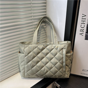 Multi Pocket Women Mailman Bag Diamond Patterned Cotton Clothing Shoulder Bag Large Capacity Tote Bag Casual Nylon Shoulder Bag
