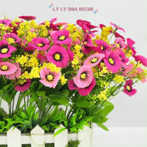 Cụm Cúc Xu 7 nhánh. Hoa Cúc Nhân Tạo Bó Hoa Cắm Giỏ Trang Trí Tiệc Hoa Lụa Décor