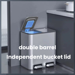 20L + 20L Double trash can with lid trash can and recycling bin combination for kitchen hands-free stainless steel trash can with 2 compartments hinged lid odor filter