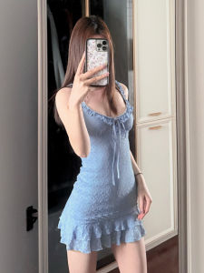 Homecore | Blue Beach Dress Womens Summer Vacation Wrap Around Skirt Sleeveless Standard Fit City Commute Casual Travel Daily Shopping