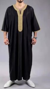 Moroccan mens thobe long sleeve ethnic style embroidered stand collar zipper design Muslim mens fashionable Abaya Arabic fest