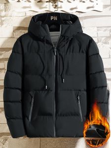 ROMON | Lormen Mens Thickened Casual Cotton Jacket Winter Warm Hooded Down Coat Standard Fit Fashion Urban Style Polyester Fiber