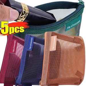 5ชิ้นกระเป๋าซิบสำหรับใส่เหรียญตาข่ายแบบพกพาสำหรับเงินหูฟังกุญแจลิปสติก กระเป๋าใส่เครดิตธุรกิจถุงจัดระเบียบบ้านขนาดเล็ก