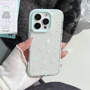 Korean Cute Cartoon Full Screen Fish Stars Transparent Phone Case For iPhone 16 15 14 13 12 Pro Max Shockproof Protective Cover