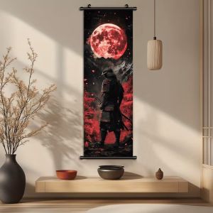 VIKAMA Samurai Cuộn Thảm Màu Đỏ Thẫm Trăng Hoa Anh Đào Núi Treo Tường Ukiyo-e Poster Cho Phòng Ngủ Trang Trí Phòng Khách