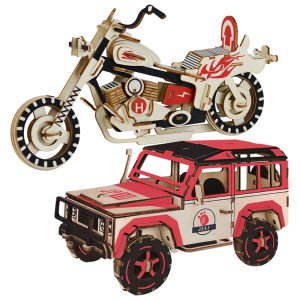Lightning Harley Motorcycle Assembly Model DIY Wooden 3D Puzzle Educational Handmade Creative Toy for Children under 14 Years Old