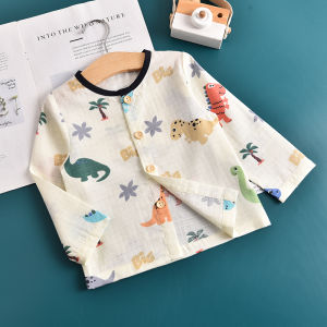 เสื้อผ้าเด็กเสื้อคาร์ดิแกนผ้าฝ้ายแท้ชุดนอนแขนยาวเด็กทารกแรกเกิดแบบบางระบายอากาศได้ดีสำหรับฤดูร้อนชุดใส่ในห้องแอร์สำหรับเด็กชายและเด็กหญิง