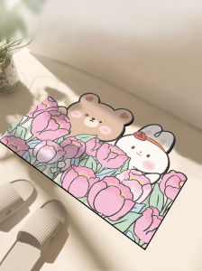 Absorbent Bathroom Mat Soft Silicon Clay Anti Slip Quick Dry Floral Rabbit Bear Design Toilet Entrance Door Mat Home Use