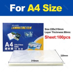 100 Pack A4/A5/A6/2R/3R/4R Laminating Film Sheets 80Mic Clear Round Corner Pouches Compatible with All Thermal Laminator Machine