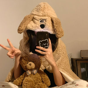 Bear Stuffed Blanket Female Winter Thicken Thermal Cloak Blanket Nap Office Bean Bag Shawl Hooded Cloak