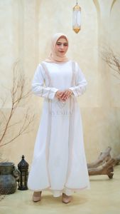 AYESHA Gamis Putih Wanita Kekinian Abaya Turkey Terbaru Mewah Elegan Premium 044 Krem