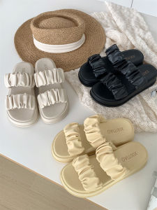 Elevated Thick Heel Fashionable Summer Slippers Womens Double Strap Beach Sandals Anti-Slip Casual Flat Bottom PVC Youth Footwear