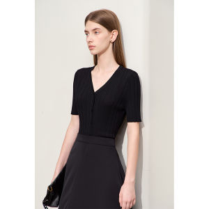 Amii Summer New V-neck Short-sleeved Knitted Open Cardigan Womens Slimming Knitted Top Fashionable Business Casual Style