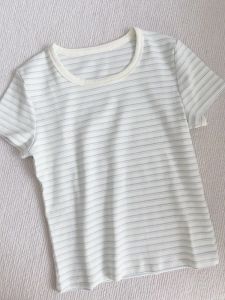 Slim Fit Striped T-Shirt Womens Summer Fashion Age Reduction round Neck Short Sleeve Korean Style Commute Casual Young Spirit