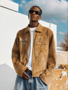 MEDM | Loose Embroidered Pigeon Suede Jacket Mens American Vintage Casual Collar