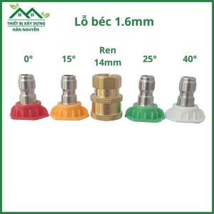 Đầu béc máy rửa xe cao áp Dekton lỗ béc 1.6mm 0-15-25-40 độ đuôi 1/4 inch