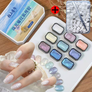 Bộ Gel Sơn Móng Tay Nhũ 2 Hộp Mỗi Hộp 2.5ml Kết Cấu Đặc Tương Thích UV&LED Dùng Cho Nghệ Thuật Sơn Móng Tay Ánh Kim Aurora Tự Làm Kèm Miếng Bọt Biển & Keo Dán
