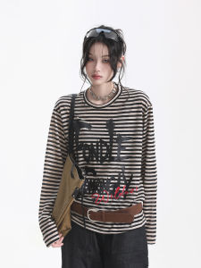 zuocisankon | Retro Skinny Loose Color Stripe Long Sleeve T-Shirt