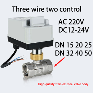 With Manual Stainless Steel Electric Ball Valve Actuator AC 220V Three Wire Two Control Two Internal Thread Tee DN15~DN50