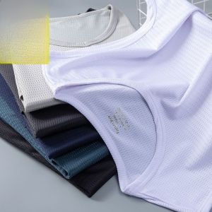 Mens Ice Silk Vest Summer Thin Mesh Quick Dry Sports Fitness Shoulder Cool Sleeveless T-Shirt Breathable Lightweight round Neck