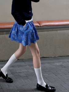 Váy Ngắn Họa Tiết Hoa Màu Xanh Cạp Cao Cho Nữ Mùa Xuân 2025 Váy Chữ a Phong Cách Hàn Quốc Váy Ngắn Cho Nữ