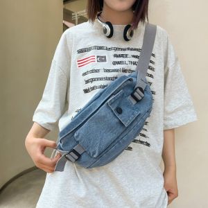 Casual Canvas Denim Crossbody Bag Womens 2024 New Design Sensation Small Casual Style Mobile Phone Slung Waist Bag