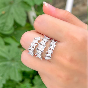 SEQUITO Trendy Brides Finger Ring Silver Plated Pave Setting Irregular AAA Cubic Zirconia Hollow Out Wedding Band Costume Jewelry for Women SR087