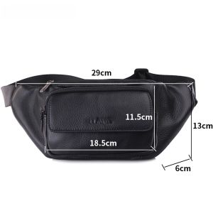 Leather Men Large Capacity Waist Bag Cowhide Crossbody Pouch Mobile Phone Bag Trendy Chest Bag Multi-Functional Athleisure