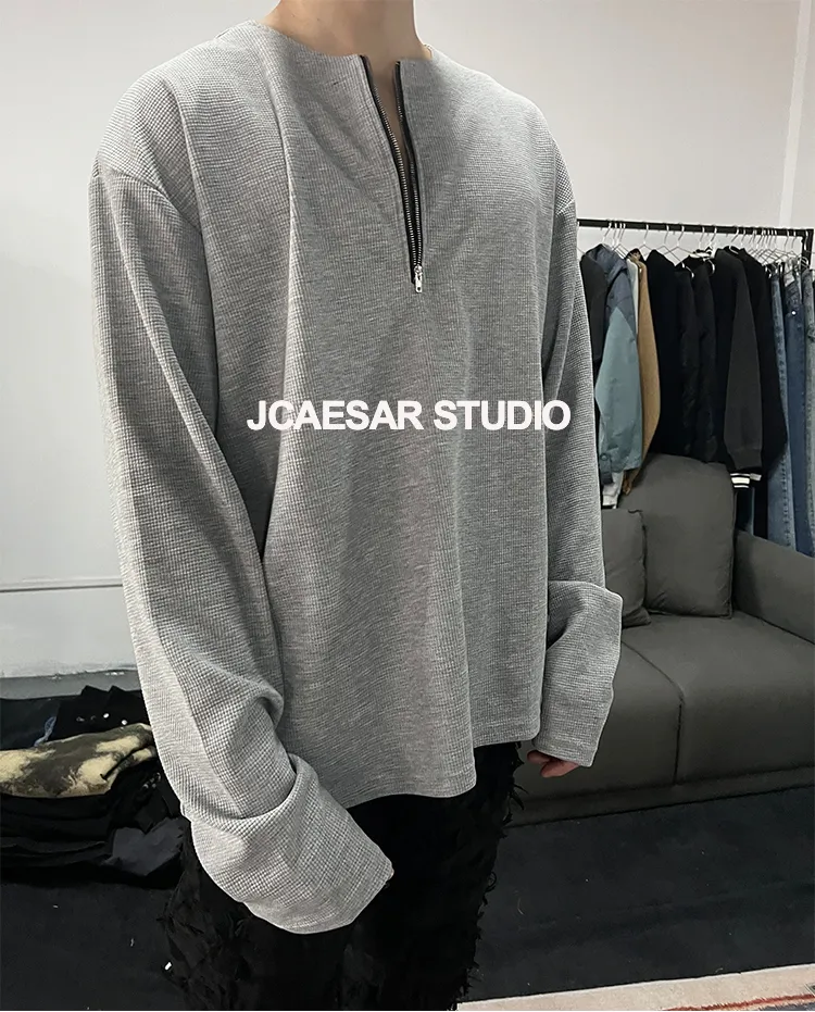 JCAESAR STUDIO | Half Zip Thin Long Sleeve Waffle T-shirt | Lazada PH