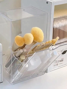 กล่องเก็บแปรงแต่งหน้าแบบพกพาพร้อมฝาปิด กันฝุ่น สำหรับเครื่องสำอาง ชั้นวางเครื่องสำอาง ความรู้สึกหรูหรา กล่องเก็บเครื่องสำอาง