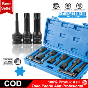 COOFARI Impact Socket Bits 1/2 Inch T30-T80 Driver Metric Star 10PCS Torx Hex Spline Ratchet Screwdriver Bit