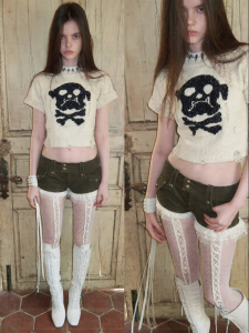 1JINN STUDIO | Original Design Dog Skull Pattern Damage Effect Fitted Style Sweater