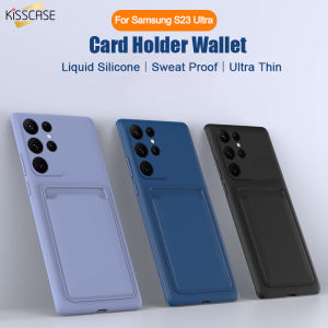 KISSCASE Candy Color Card Bag Phone Case For Samsung S23Ultra S22 21 Note20 Ultra Liquid Soft Silicone Back Cover