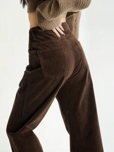 Corduroy Wide Leg Pants Womens Autumn Winter Fleece Lined Slimming Straight Cut Casual Trousers for plus Size Pear Shaped Body