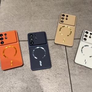 Luxury Big Window Magnetic Matte PU Leather Phone Case For Samsung Galaxy S26 Ultra S25 Plus S24 FE For Magsafe Shockproof Cover