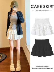 White Ballet Short Skirt A-Line High Waist Cake Skirt Womens plus Size Slimming Bridesmaid Dress Sweet Commute Style