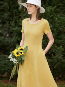AMII | French Elegant Morandi Color Summer Dress Innerwear Waist Cinched