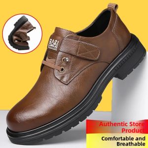 Mens Casual Leather Shoes Spring 2025 Breathable Comfortable Thick Bottom Increased Head British Style Work Shoes