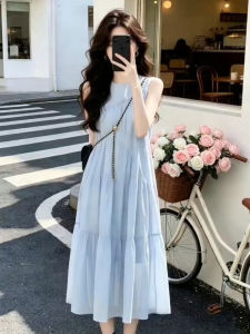 SENWA | French Style Blue Sleeveless Maxi Dress