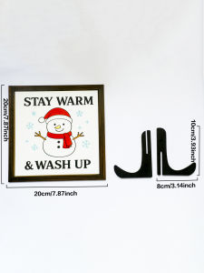 Funny Christmas Bathroom Sign with Red Santa Hat & Snowman Framed Plaque for Xmas Decor Desktop Ornaments Home Toilet Decor Gift