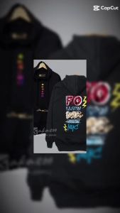AKAZOO HOODIE COWOK KOREAN STYLE TEBAL OVERSIZE gambar depan blkang FOLLOW ME NOW sablon saku gold